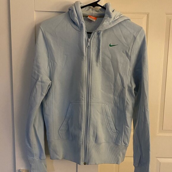 Nike Women's Light Blue Hoodie Full Zip-up Sweatshirt Size M Faint Stains - Picture 1 of 5